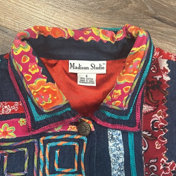 Madison Studio embroidered jacket 100% Cotton button up multicolor look size S - Picture 3 of 16